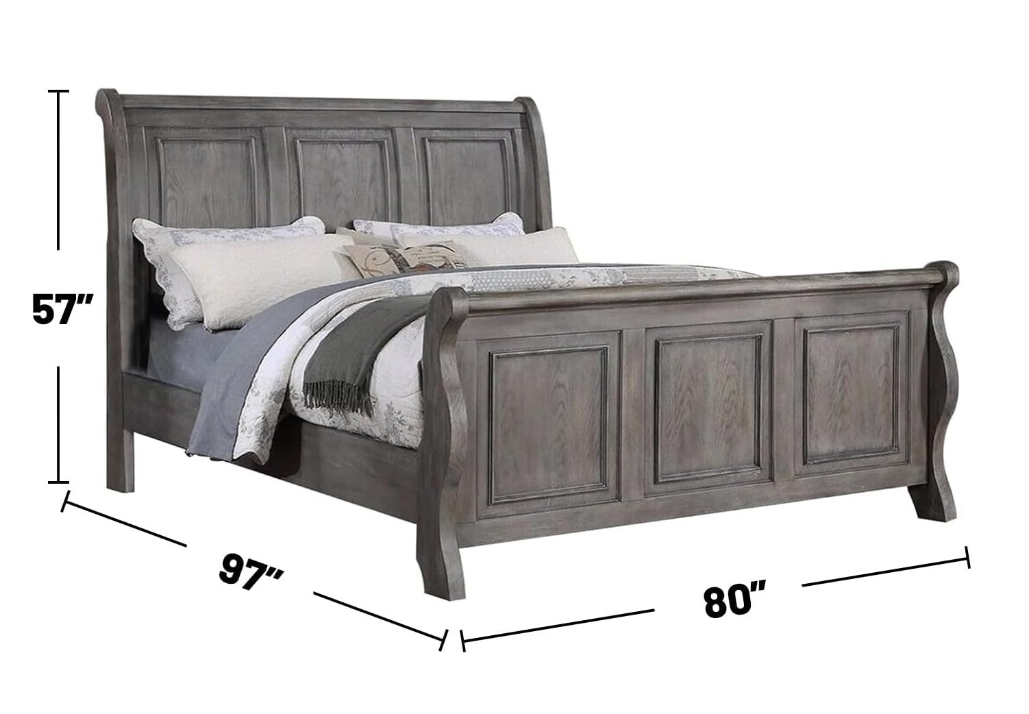 Grey Sleigh Design Headboard Fb 1Pc California King Size Panel Bed Beautiful Wooden Bedroom Furniture Antique Gray Oak Finish Box Spring Required California King Antique Gray,Gray Wood Bedroom