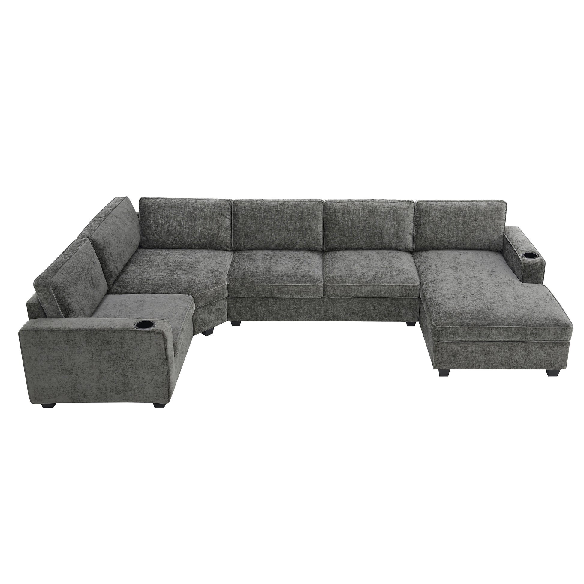 119*67" U Shaped Sectional Sofa,6 Seat Chenille Couch Set With Oversized Chaise Lounge,Irregular Corner,Deep Seat Comfy Sofa With Cup Holders For Living Room,Apartment,2 Colors Dark Gray Chenille 6