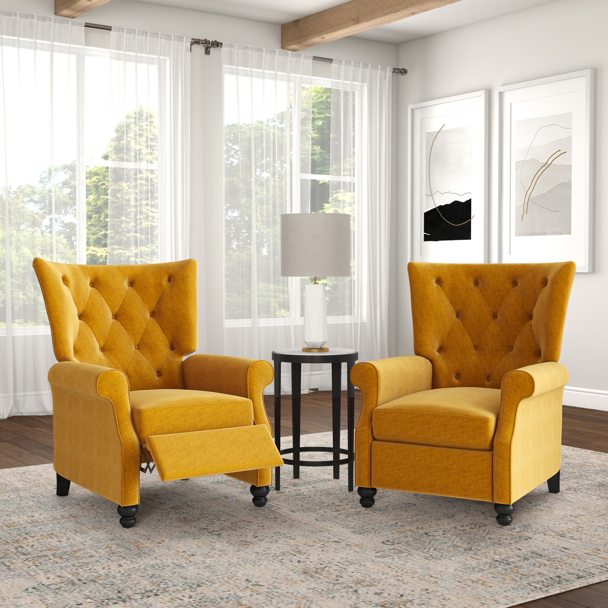 The Canary Recliner Mustard Yellow Espresso Polyester