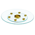 Double Layer Rotatable Round Glass.Golden Aluminum Plate,The Rotatable Design Makes It Convenient To Retrieve And Place Items.The Upper Glass Has A Diameter Of 24 Inches, The Lower Glass15 Inches.