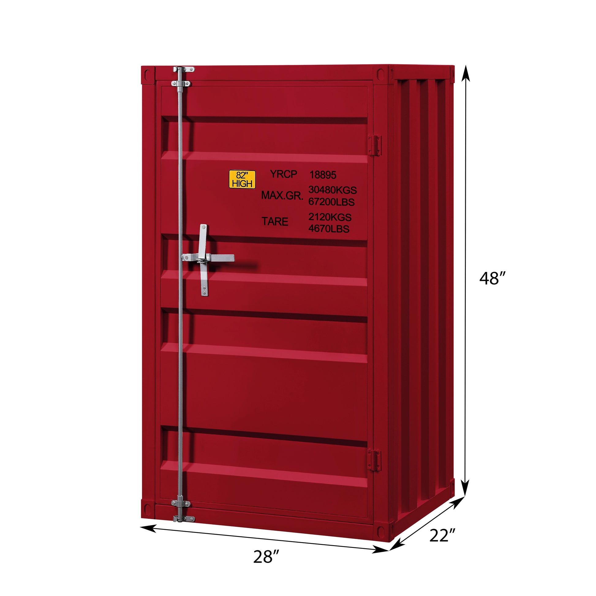 Red 1 Door Chest With Container Lock Red Bedroom Metal