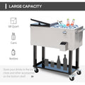 Outsunny 80 Qt Rolling Cooling Bins Ice Chest On Wheels Outdoor Stand Up Drink Cooler Cart For Party, Silver Silver Plastic