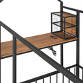 Twin Size Metal Bed House Bed Frame With Desk, Shelves, Power Outlets And Usb Ports, Black Twin Black Metal