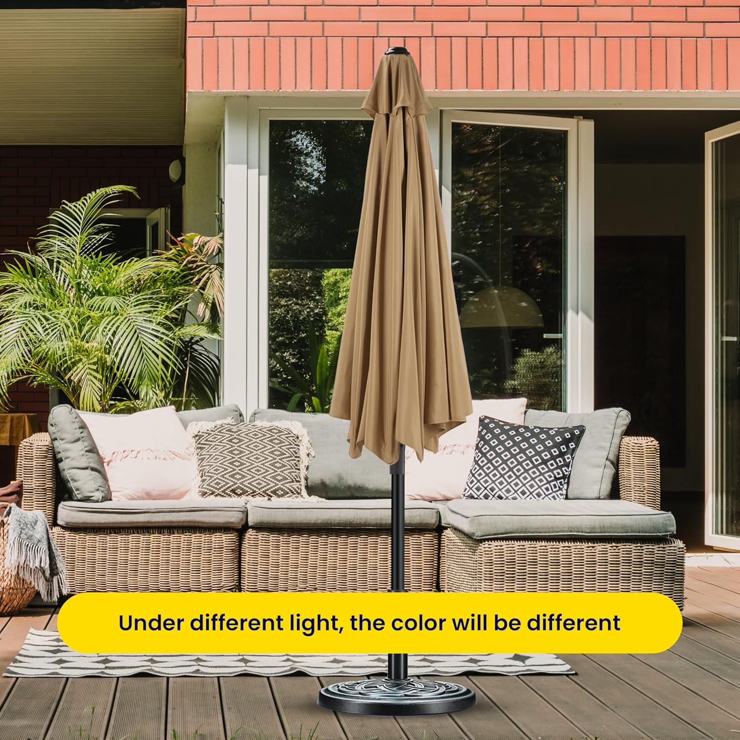 9Ft Outdoor Patio Umbrella With 8 Ribs, Table Umbrellas With Push Button Tilt Crank, Uv Protection Waterproof For Garden Deck Backyard Pool, Khaki Khaki Stainless Steel
