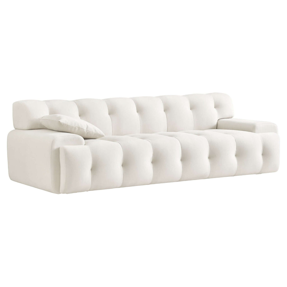 Brampton Mid Century 90 Inch Cream Velvet Sofa Cream,White Nature Velvet Wood Primary Living Space Medium Firm Tufted Back Mid Century Modern Foam Solid Wood,Velvet 3 Seat