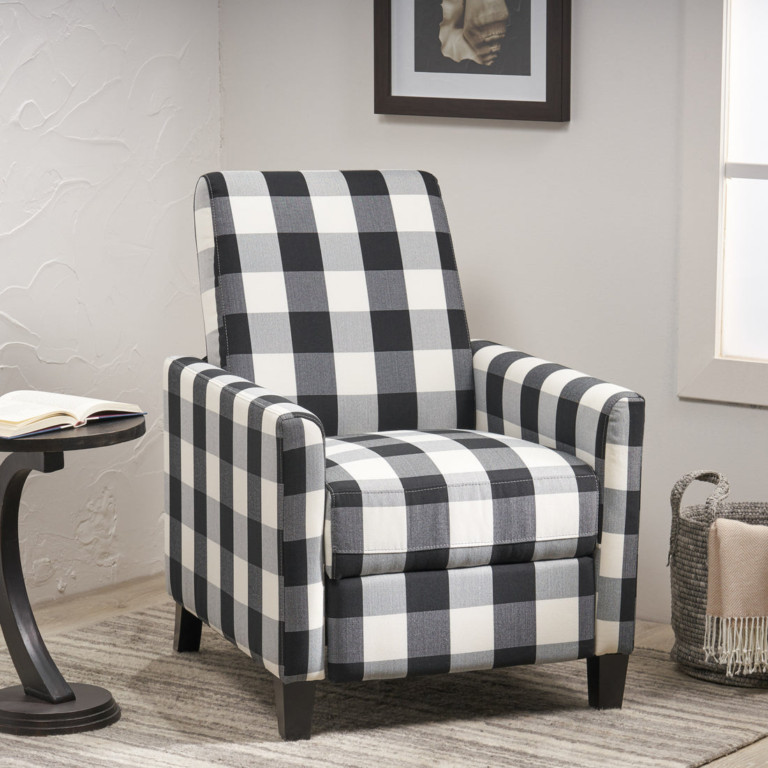 27.5" Wide Manual Club Recliner Black White Fabric