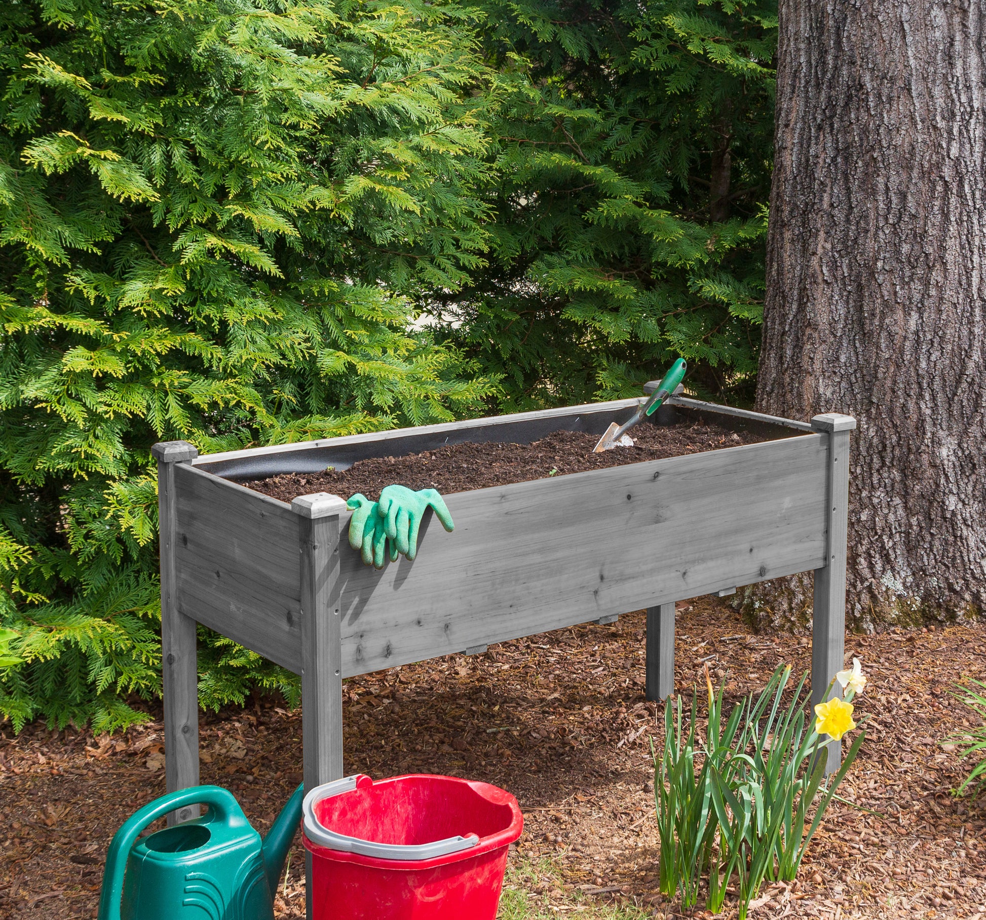 48X24X30 Inch Raised Garden Bed With Legs, Elevated Wooden Planter Box For Outdoor Plants Flowers Fruits Vegetable Herb Growing Grey Solid Wood