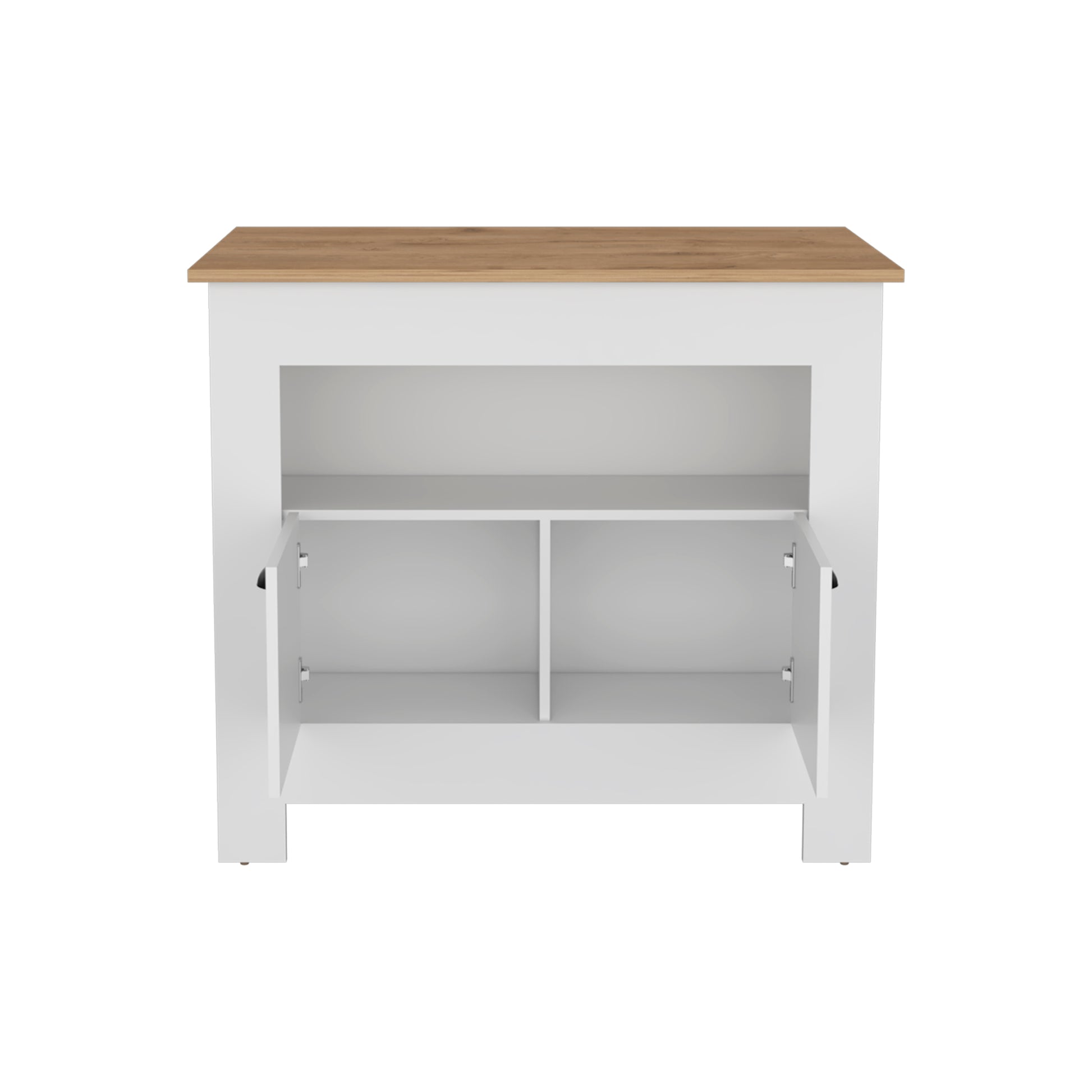 Floyd Kitchen Island 35" Hwhit 2 Doors, 3 Shelves, White Macadamia White Solid Wood Mdf Engineered Wood