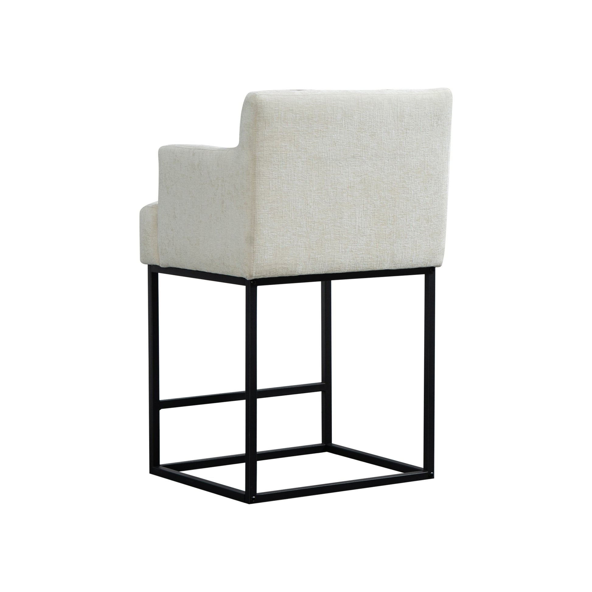 Coolmore Counter Height Bar Stools Set Of 2, Modern Barrel Bar Stool With Backrest And Arms, Black Metal Frames, Upholstered Bar Stools For Kitchen Island, Pub, Club Beige Foam Chenille