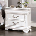 Classic White Color 1Pc Nightstand Bedroom Furniture Solid Wood Nickel Hanging Pulls 2 Drawers Bedside Table White White 2 Drawers Bedroom Bedside Cabinet Classic,Contemporary,Transitional Rubberwood Drawers Solid Wood