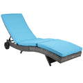 Outsunny Wicker Chaise Lounge Pool Chair, Outdoor Pe Rattan Cushioned Patio Sun Lounger W 5 Level Adjustable Backrest & Wheels For Easy Movement, Sky Blue Blue Rattan