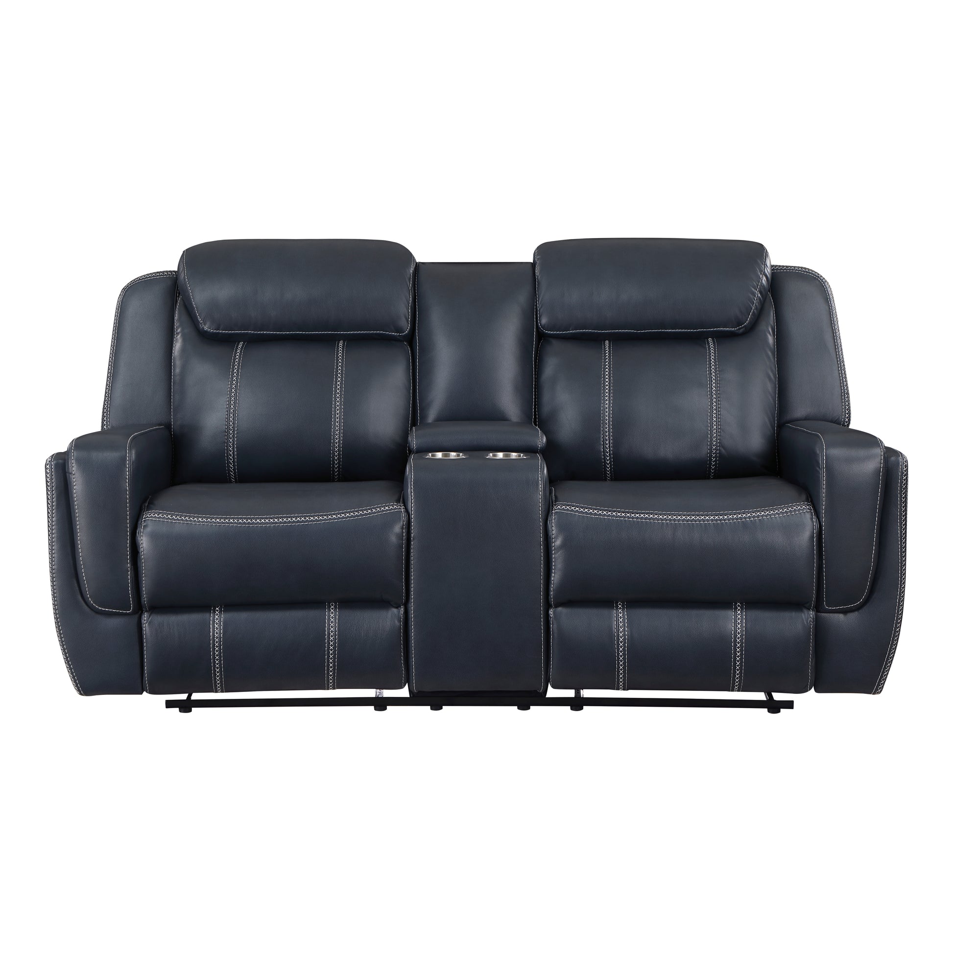 Modern Living Room Furniture 2Pc Reclining Sofa Set Bluefaux Leather Upholstery Reclining Sofa Loveseat With Cup Holders, Power Outlets, Usb Ports Blue Faux Leather Wood Primary Living Space Modern Plywood,Solid Wood 5 Seat