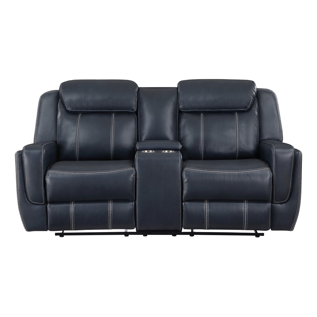 Modern Blue Dual Reclining Loveseat With Center Console,Faux Leather Upholstery, Usb Ports Living Room Furniture 1Pc Blue Faux Leather Wood Primary Living Space Modern Plywood,Solid Wood