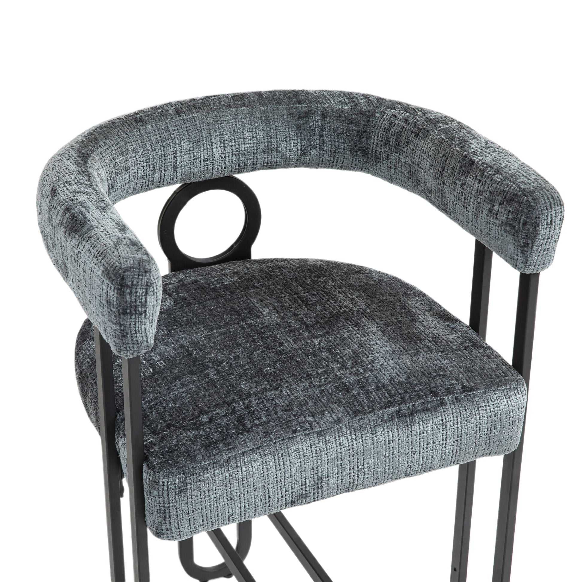 Coolmore Bar Stools Set Of 2, Modern Bar Stool With Back, Black Metal Frames, Upholstered Bar Stools For Kitchen Island, Pub, Club Gray Chenille Gray Foam Chenille