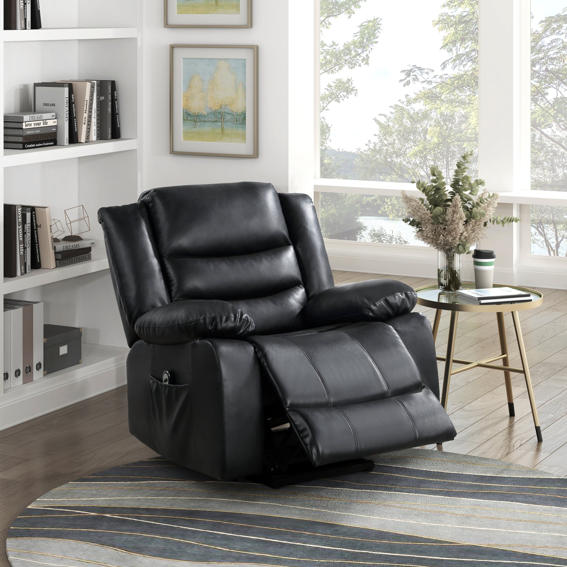 Modern Living Room Furniture 1Pc Power Lift Chair Faux Leather Upholstery Black Power Recliner Chair Black Faux Leather Primary Living Space Faux Leather