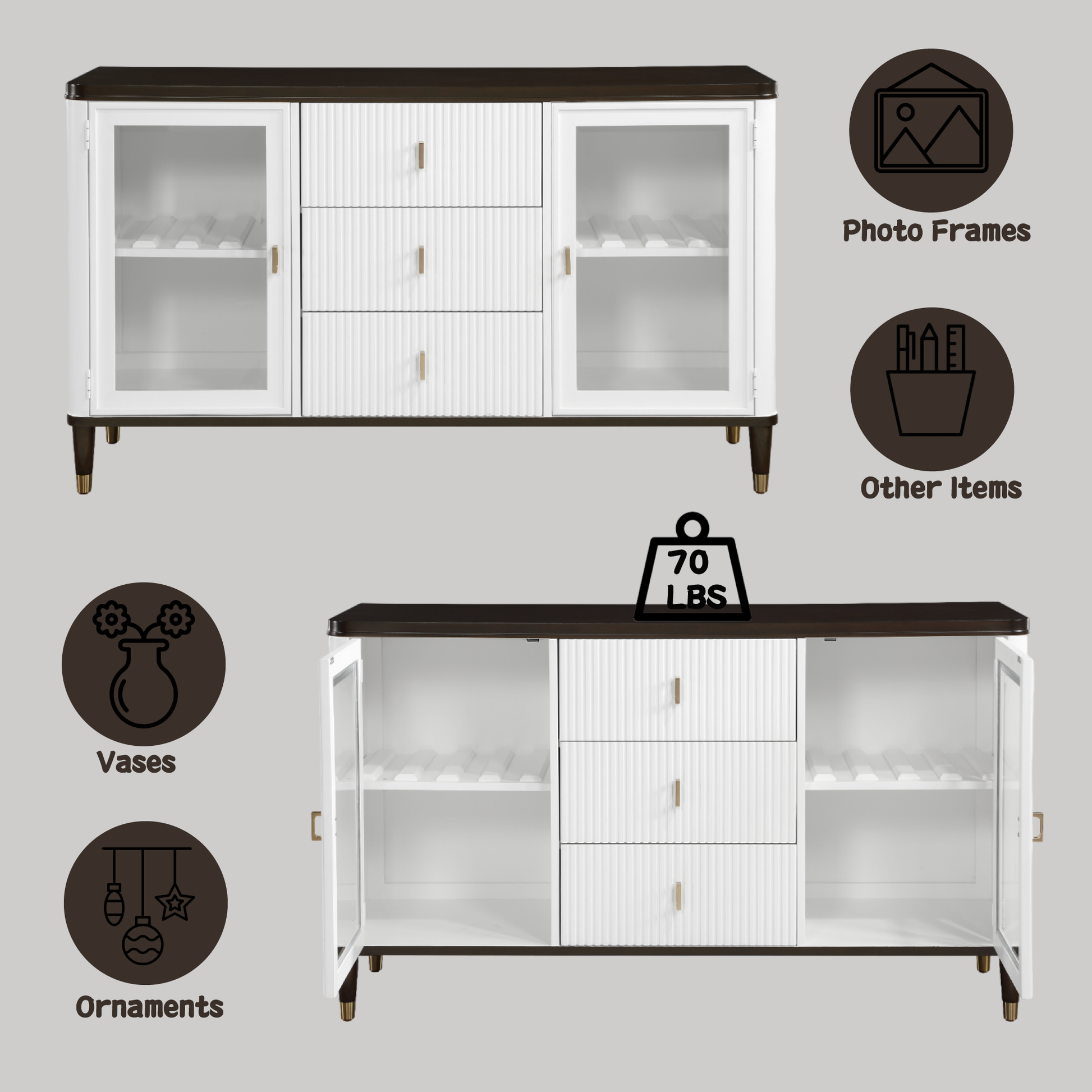 Carena Server, White & Brown Finish Dn02958 White Wood