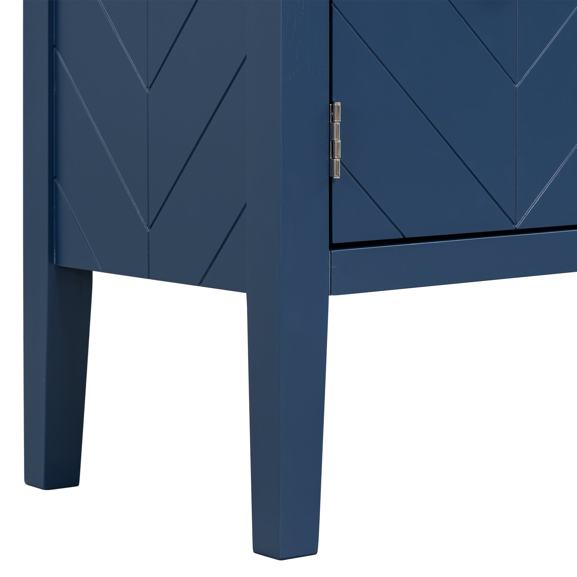 Four Door Sideboard With Geometric Line Patterns And Vintage Metal Handles For Timeless Elegance,Suitable For Living Rooms, Entrance And Study Rooms Navy Blue Primary Living Space American Design Mdf