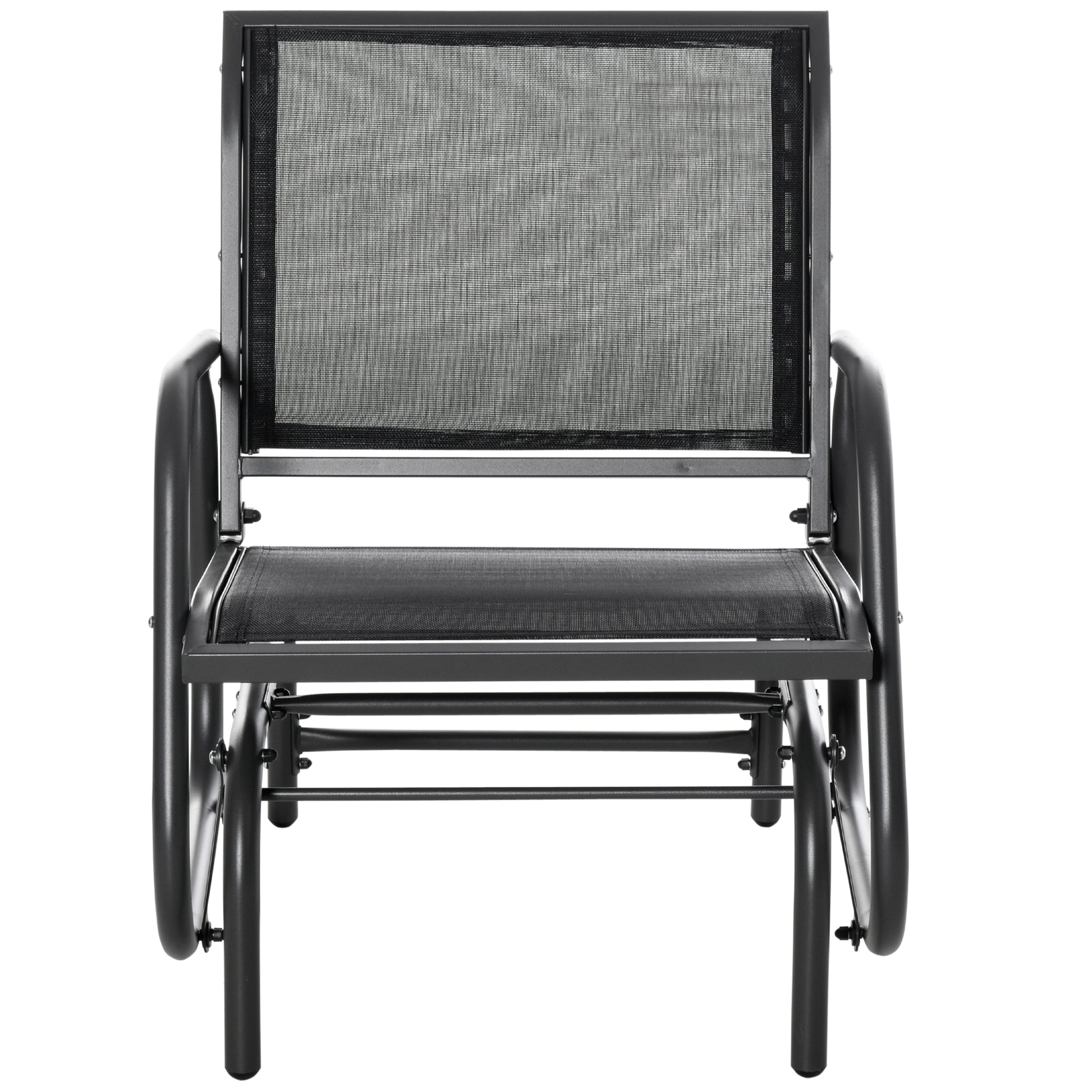 Outsunny Porch Glider, Metal Frame Swing Glider Chair Withmesh Fabric, Curved Armrests And Steel Frame For Garden, Poolside, Backyard, Balcony, Black Black Fabric Metal