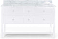 61'' Bathroom Vanity With Marble Top & Double Ceramic Sinks, 4 Drawers, Open Shelf, White White Plywood