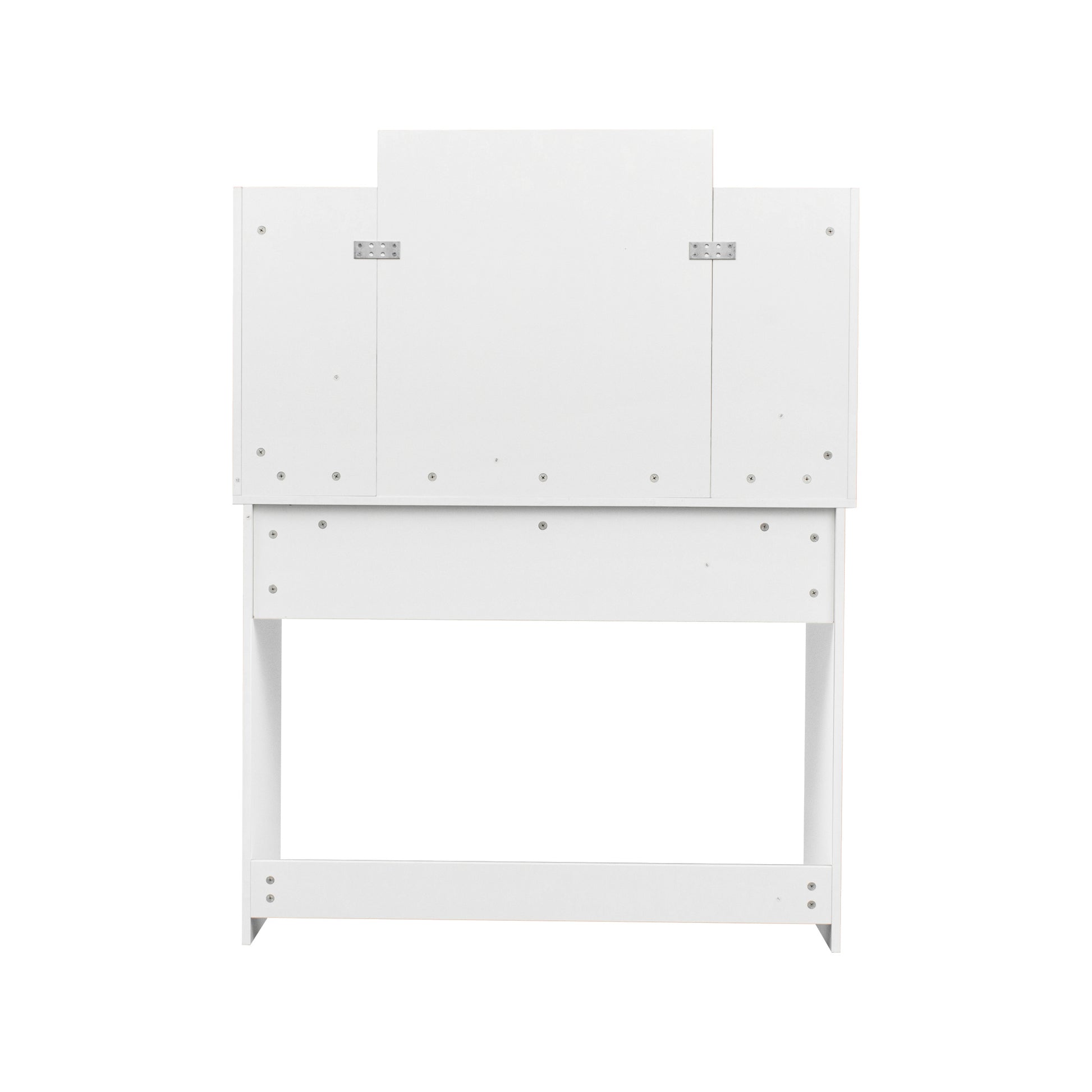 Modern Dressing Table With 2 Drawers, 4 Open Shelves Rectangular Makeup Table With Mirror, 10 Lamp Bulb,42.52*15.75* 52.76Inch,For Bedroom White Particle Board Mdf