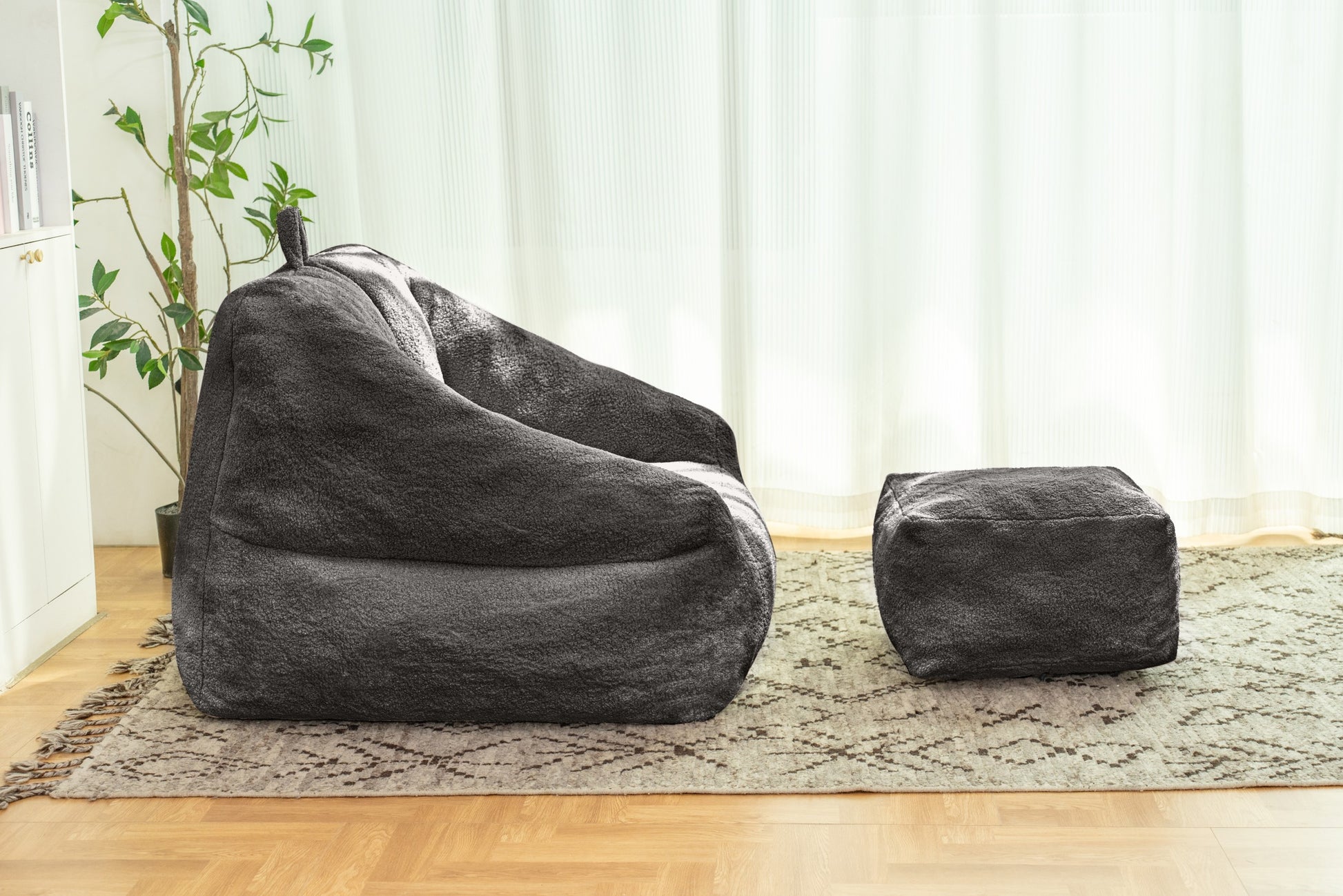 Bean Bag Chair With Filler, Bean Bag Sofa With Tufted Soft Stuffed Filling, Fluffy And Lazy Sofa, Comfy Cozy Beanbag Chairs With Memory Foam For Dorm, Apartment, Living Room, Black Black Primary Living Space Soft Casual,Modern Foam Teddy