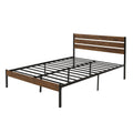 Queen Size Bed Frame With Wood Headboard, Metal Frame With Strong Slats, Noise Free,No Box Spring Needed Brown Queen Brown Metal & Wood