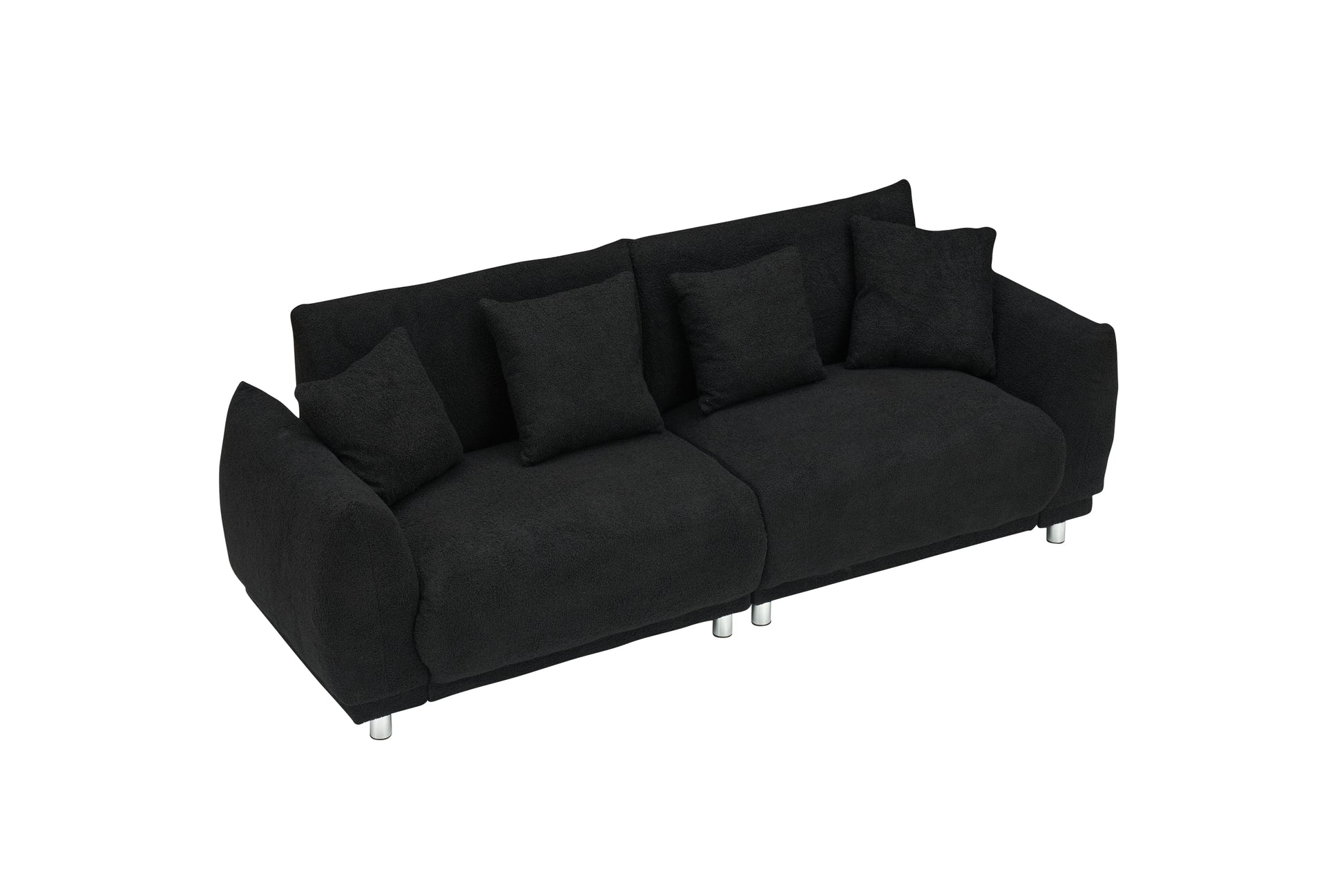 86.6 Inch Teddy Fleece Black Sofa With Four Throw Pillows Hardware Feet Can Be Placed In The Apartment Bedroom To Sit Comfortably Without Taking Up Space Black Fabric 2 Seat