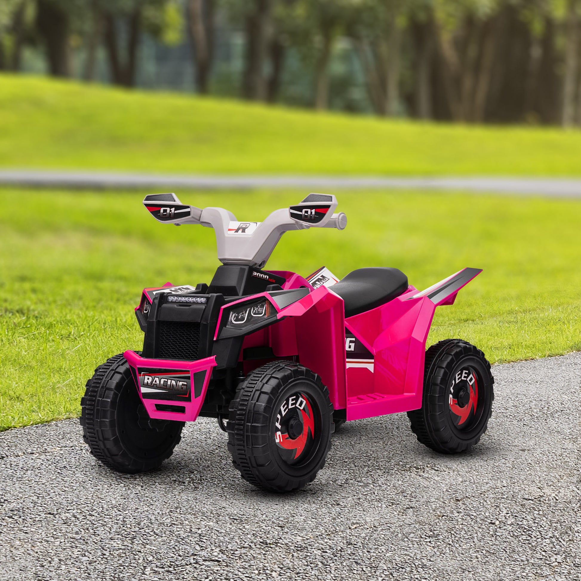 Aosom Kids Atv Quad Car, 6V Four Wheeler For Kids With Forward Backward Function, Wear Resistant Wheels For Toddlers Ages 18 36 Months, Pink Pink Iron Plastic