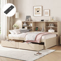Twin Size Bed Frame With Side Bookshelves, Two Drawers, And Built In Usb Port For Natural Color Box Spring Not Required Twin Natural Bedroom Bookcase Particle Board,Plywood,Rubber Wood