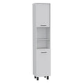 Hobart Pantry, Four Legs, Three Interior Shelves, Two Shelves, Two Cabinets White Freestanding 3 4 Shelves White Kitchen Shelves Included Modern Particle Board Particle Board