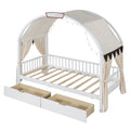 Twin Size Bed With Arched Roof And 2 Drawers, White Twin White Plywood