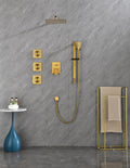 Wall Mounted Shower System In Brushed Gold With Shower Head, Handheld Shower, 3 Body Jets Brushed Gold Modern Brass Brass