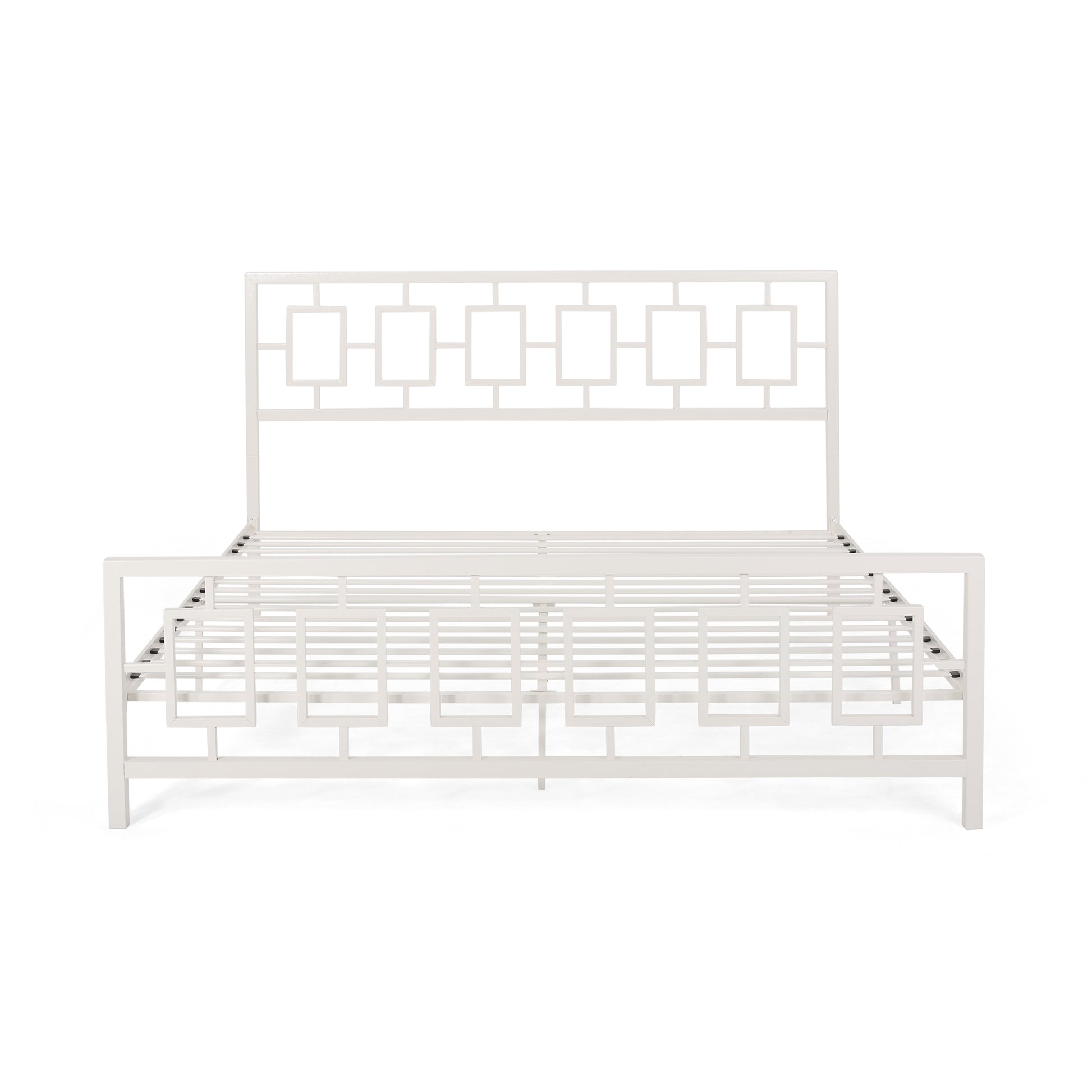 Classic King Size Metal Bed Frame With Vintage Headboard, No Box Spring Required, Under Bed Storage, White King White Iron