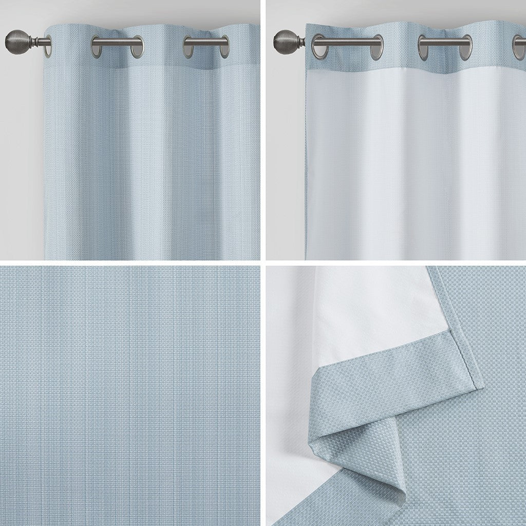 Basketweave Room Darkening Curtain Panel Pair 2 Pcs Window Panels Blue Polyester