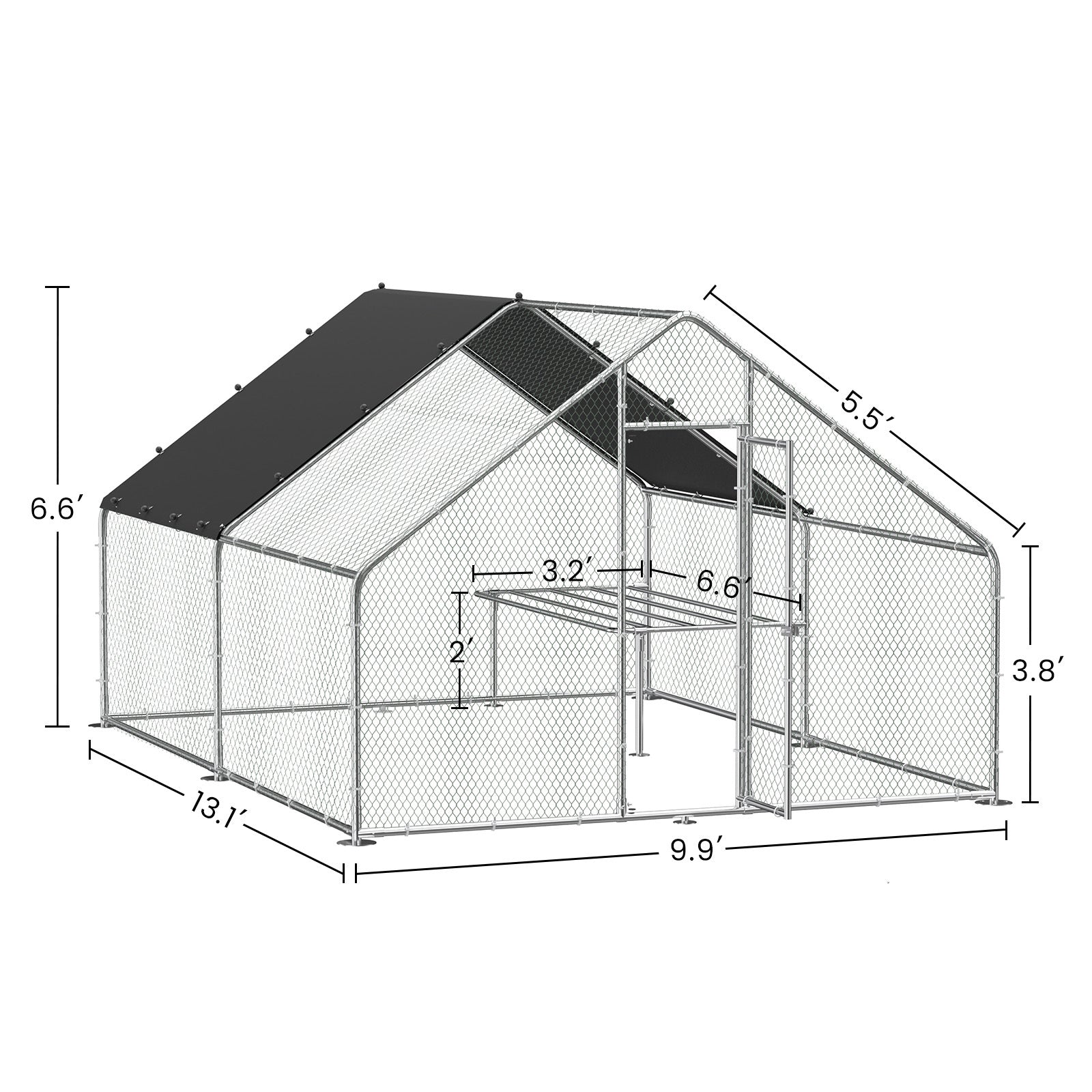 Large Metal Chicken Coop, Walk In Chicken Coop, Galvanized Wire Poultry Chicken Coop, Rabbit Duck Coop With Waterproof And Uv Protection Cover For Outdoor, Backyard And Farm. 9.8' W X 13.1' L X 6.6' H Silver Steel