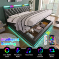 King Size Upholstered Bed, 360 Surround Led Function, Buttons Apps Remote Control, Hydraulic Storage Bed With Usb Type C Charging, Black, Pu Without Mattress King Black Pu