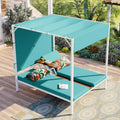 Outdoor Patio Sunbed Daybed With Cushions, Adjustable Seats Blue Steel