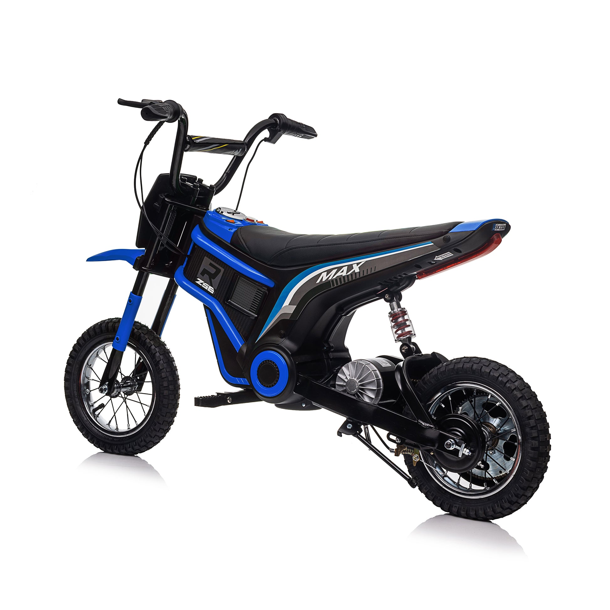 24V14Ah Kids Ride On 24V Electric Toy Motocross Motorcycle Dirt Bike Xxl Large,Speeds Up To 14.29Mph,Dual Suspension, Hand Operated Dual Brakes, Twist Grip Throttle, Authentic Motocross Bike Geometry Blue Polypropylene