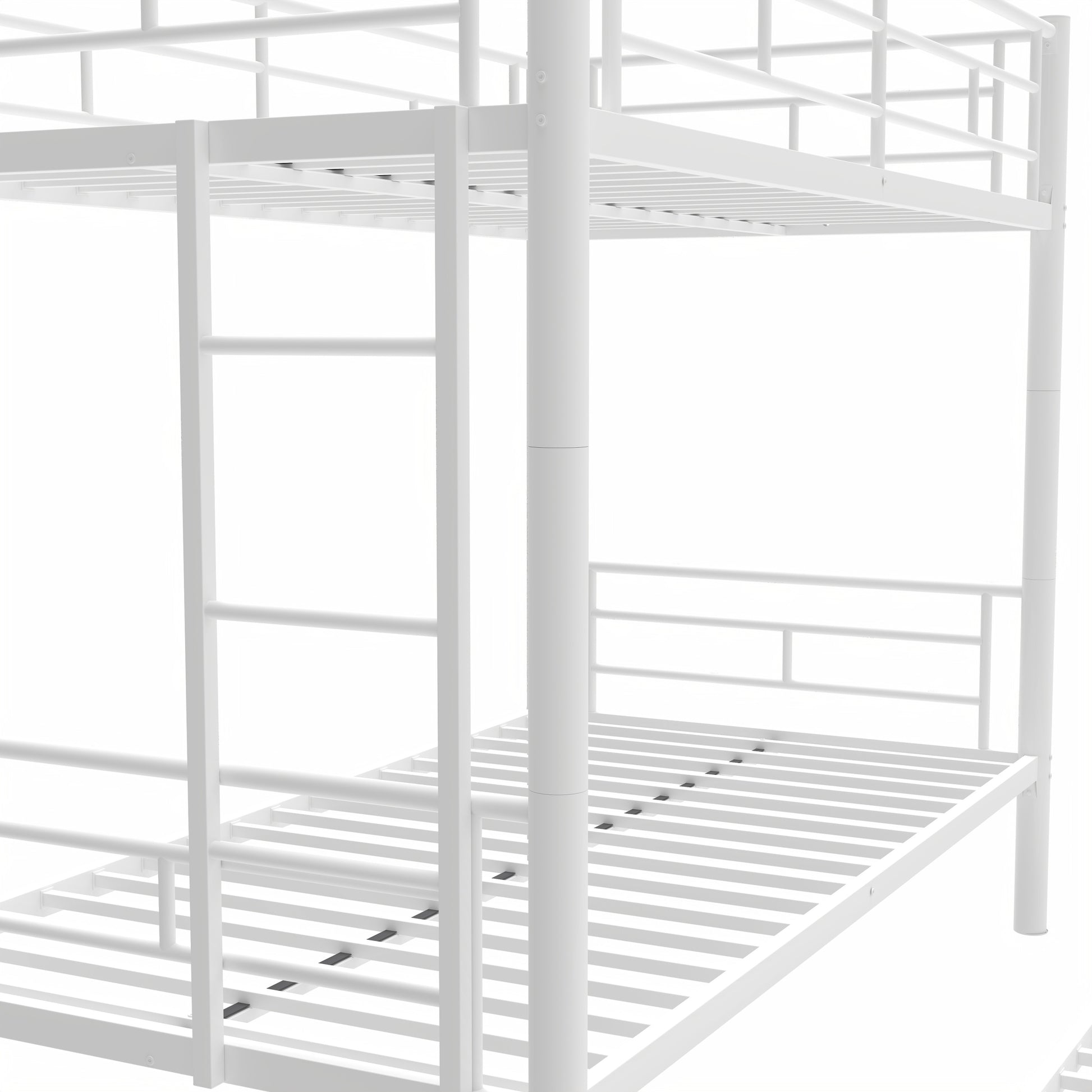 Heavy Duty Sturdy Meta Twin Over Twin With Trundle Bunk Bed L Noise Reduced Safety Guardrail No Box Spring Needed,White Box Spring Not Required Twin White Metal