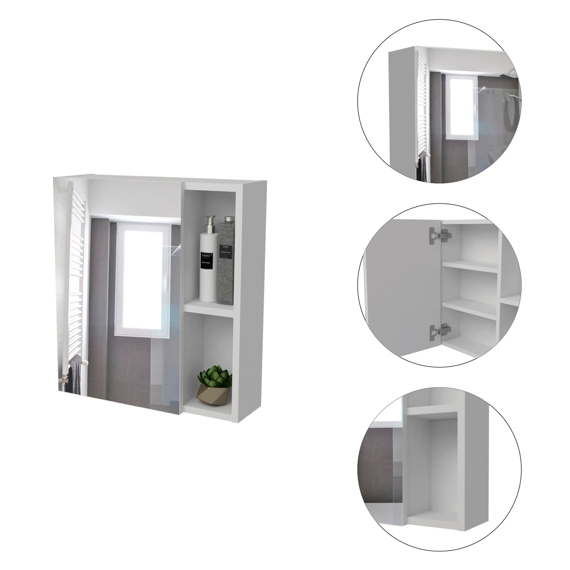 Lincoln Mirrored Medicine Cabinet, Five Interior Shelves White 5 Bathroom Wall Mounted Modern Mdf Engineered Wood