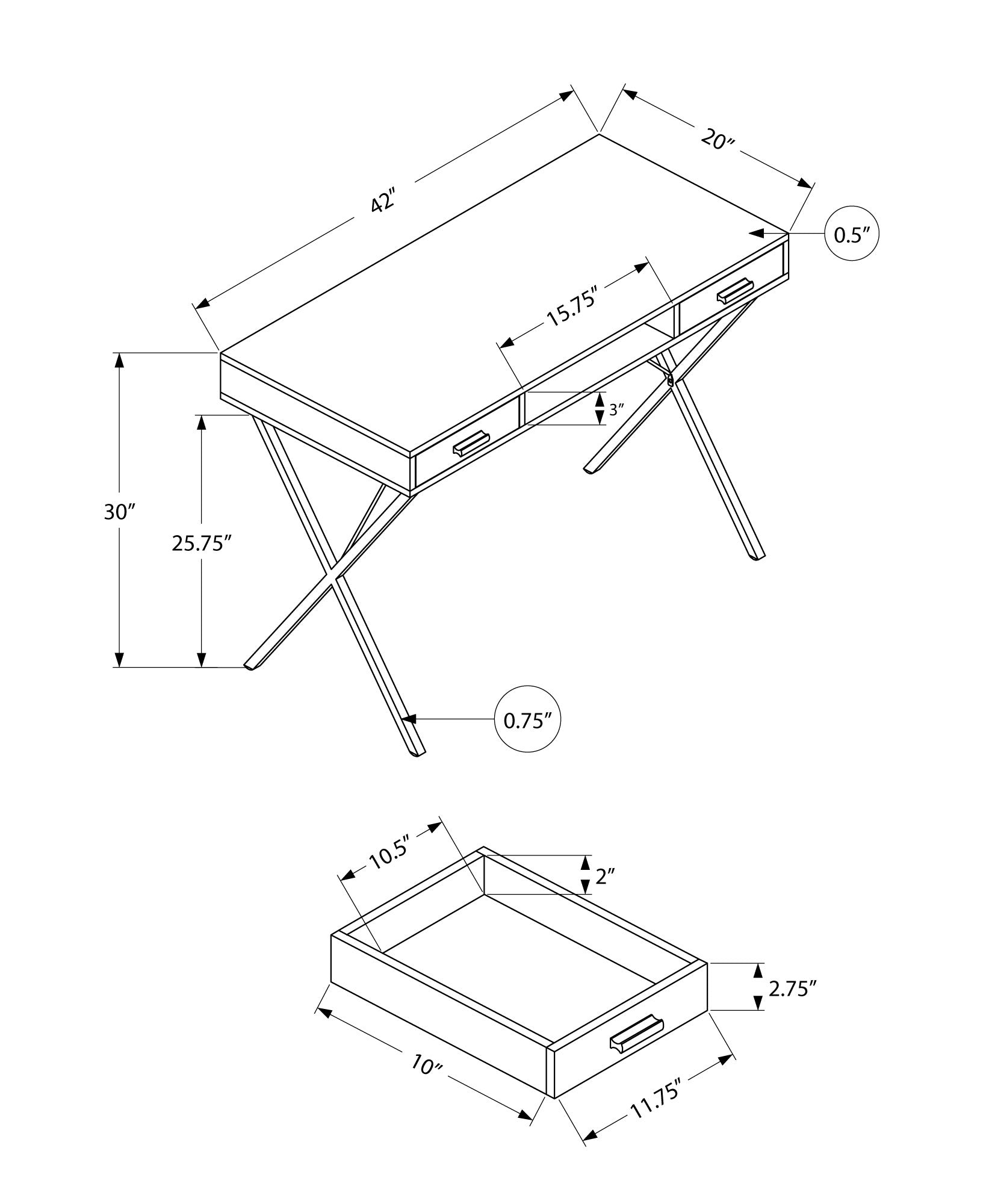 Computer Desk, Home Office, Laptop, Left, Right Set Up, Storage Drawers, 42"L, Work, Brown Laminate, Black Metal, Contemporary, Modern Taupe Particle Board