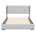 Full Size Upholstered Platform Bed With Metal Strips, Off White Full Off White Pu