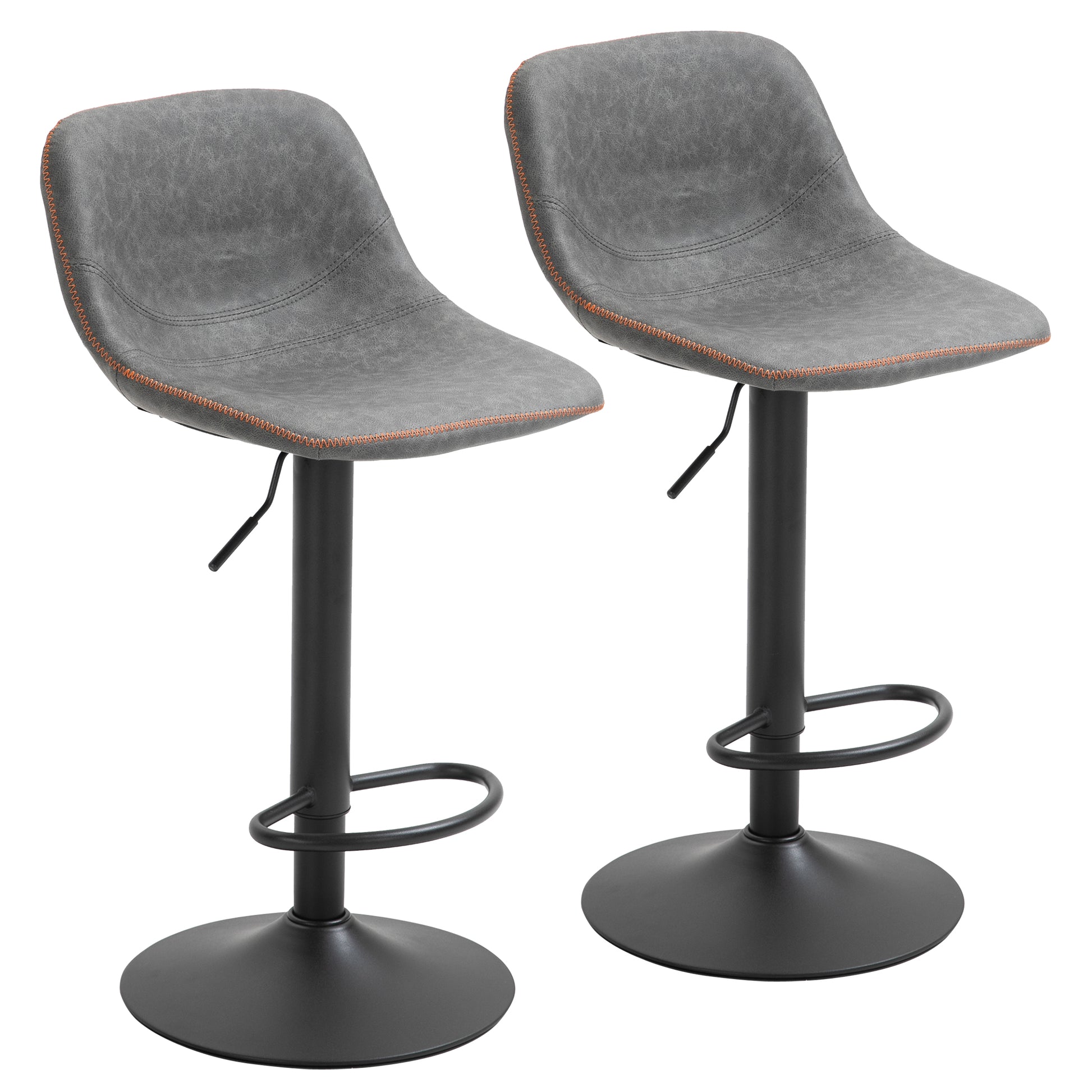 Homcom Adjustable Bar Stools, Swivel Bar Height Chairs Barstools Padded With Back For Kitchen, Counter, And Home Bar, Set Of 2, Gray Grey Pu