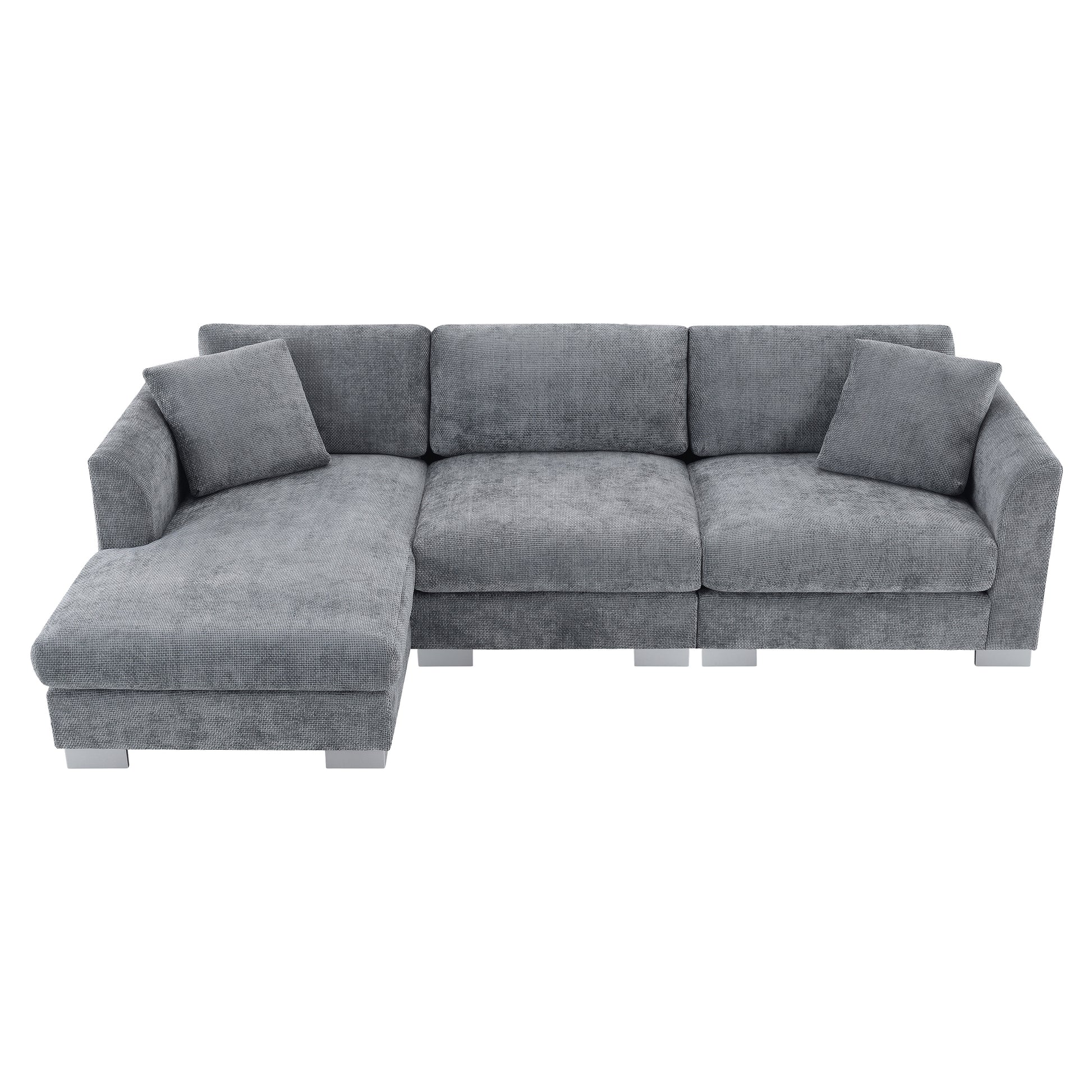 96*56" Modern Cloud Sectional Sofa,L Shaped Luxury Couch Set With 2 Free Pillows,4 Seat Chenille Indoor Furniture With Oversized Chaise For Living Room,Apartment,Office,3 Colors Gray Chenille 4 Seat