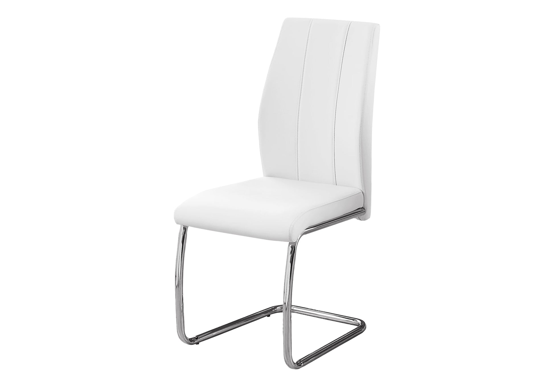 Dining Chair, Set Of 2, Side, Upholstered, Kitchen, Dining Room, 39" Height, White Leather Look, Chrome Metal, Contemporary, Modern White Foam Faux Leather