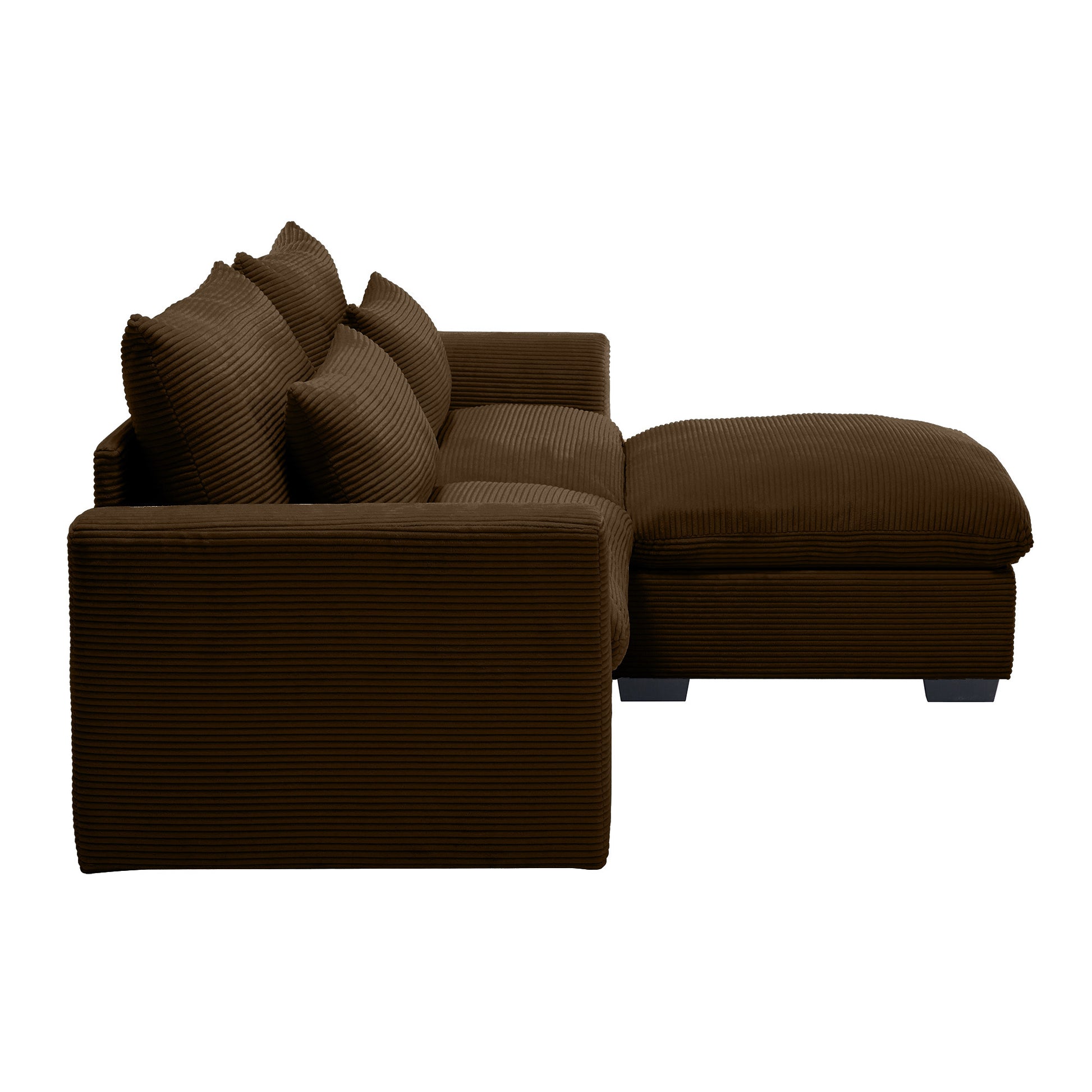 Sectional Sofa Comfy Corduroy Couch For Living Room With Pillows And Round Armrests, Modern Corduroy Sofa Sleeper Deep Couches With Storage Ottoman Brown, 2 Seat Brown Corduroy 2 Seat