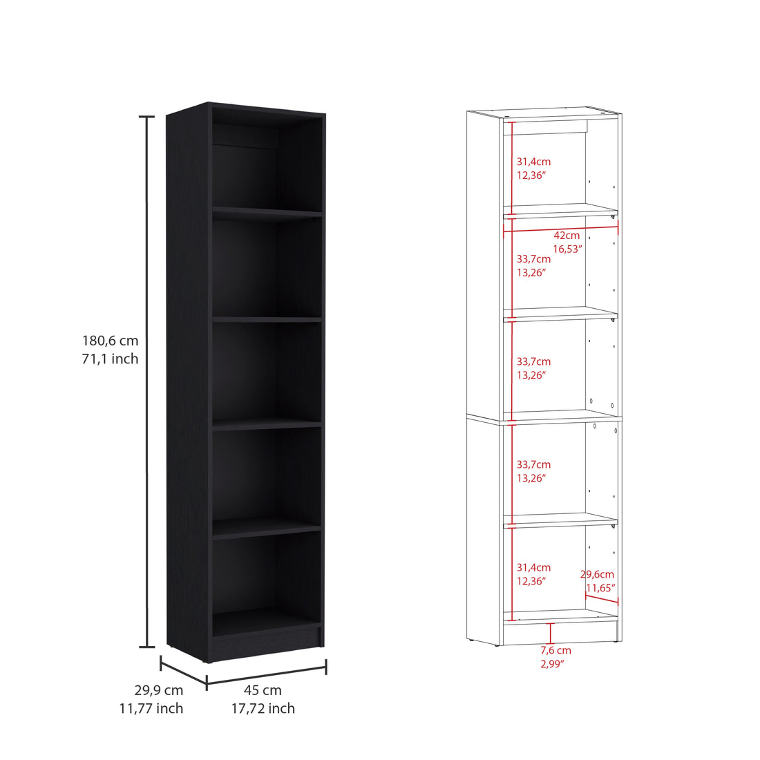 Kenyon 2 Piece Home Bookcase Set, 42" Wide With 10 Shelves, Living Room Set Black Freestanding 5 Or More Shelves Matte Black Office Adjustable Shelves Modern Particle Board