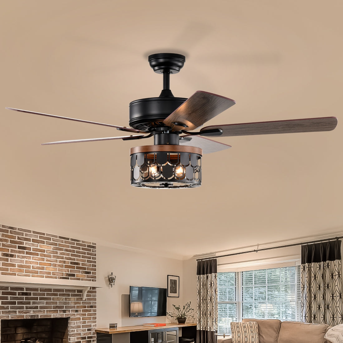 52'' Plywood Blades Ceiling Fan With Remote Control For The Living Room ,Bed Room Matte Black American Design,American Traditional,Farmhouse,Rustic,Vintage Plywood Iron