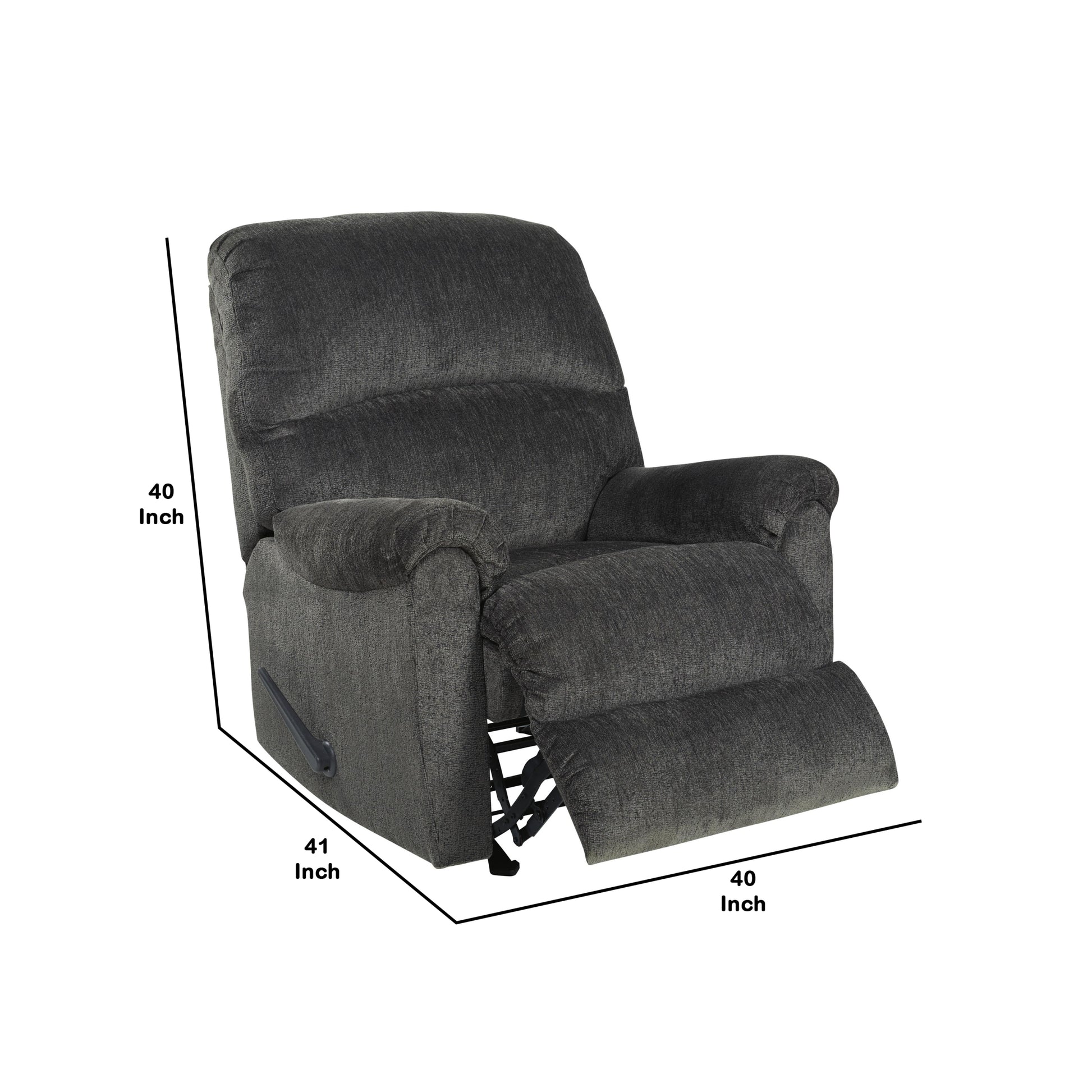 Fabric Upholstered Rocker Recliner With Pillow Top Arm, Smoke Gray Gray Wood Fabric