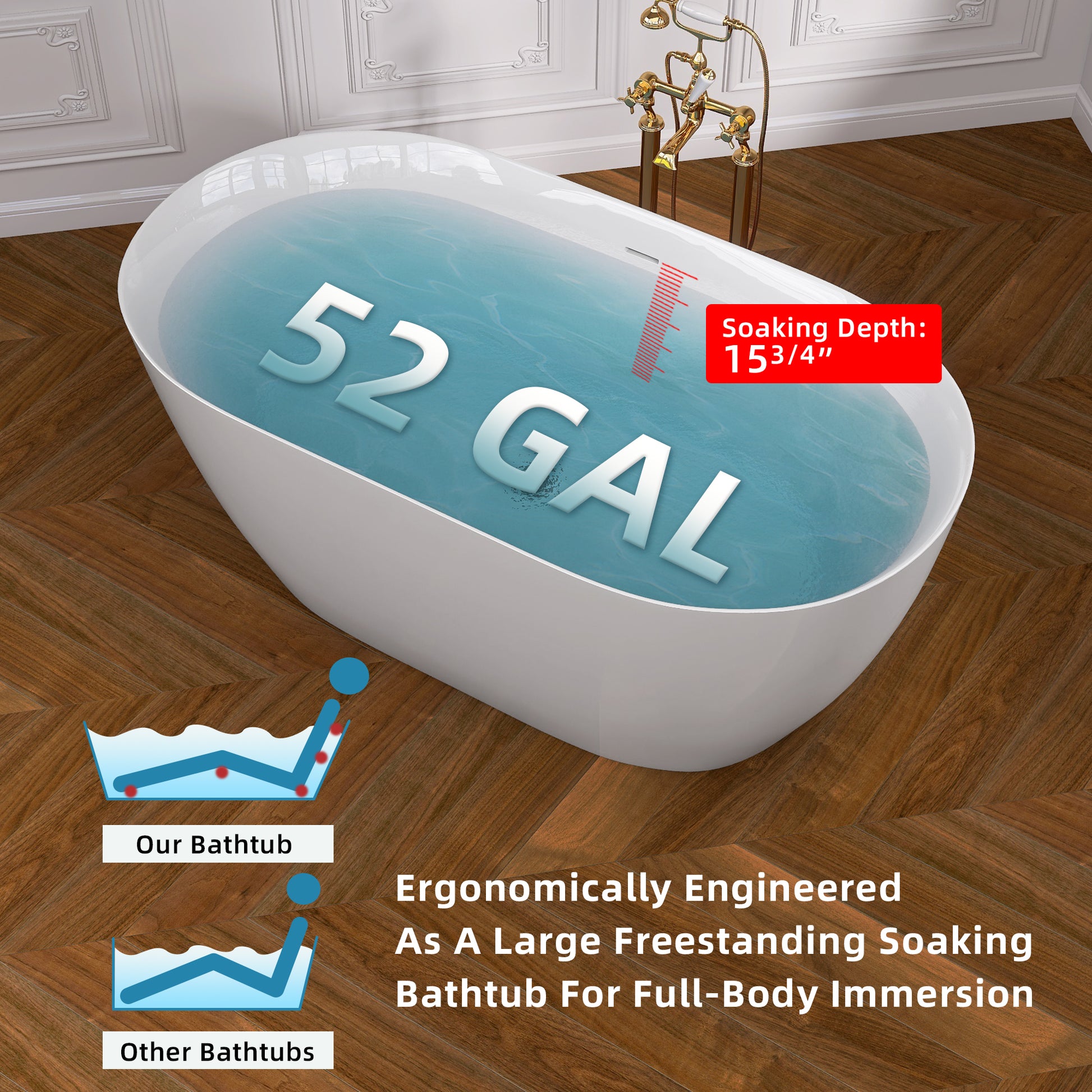 51 Inch Acrylic Freestanding Bathtub Contemporary Soaking White Tub With Overflow And Pop Up Drain Glossy White Gloss White Oval Bathroom Freestanding Tubs Polished Less Than 59 In Contemporary,Modern Soaking Center Fiberglass Acrylic